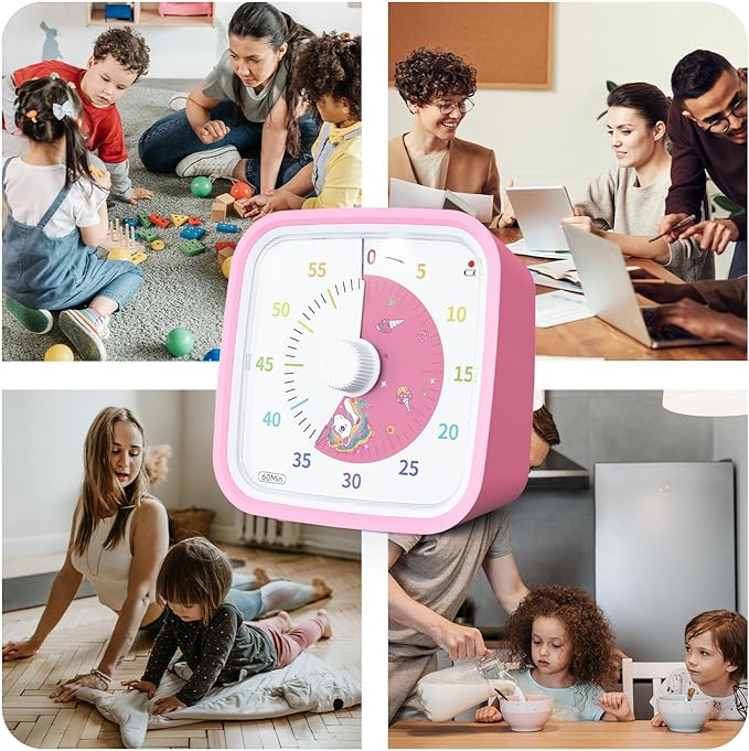 Yunbaoit Visual Timer with Protective Case, Unicorn Disk 60 Minute Countdown Timer for Kids and Adults, Silent Time Management Tool(Pink)