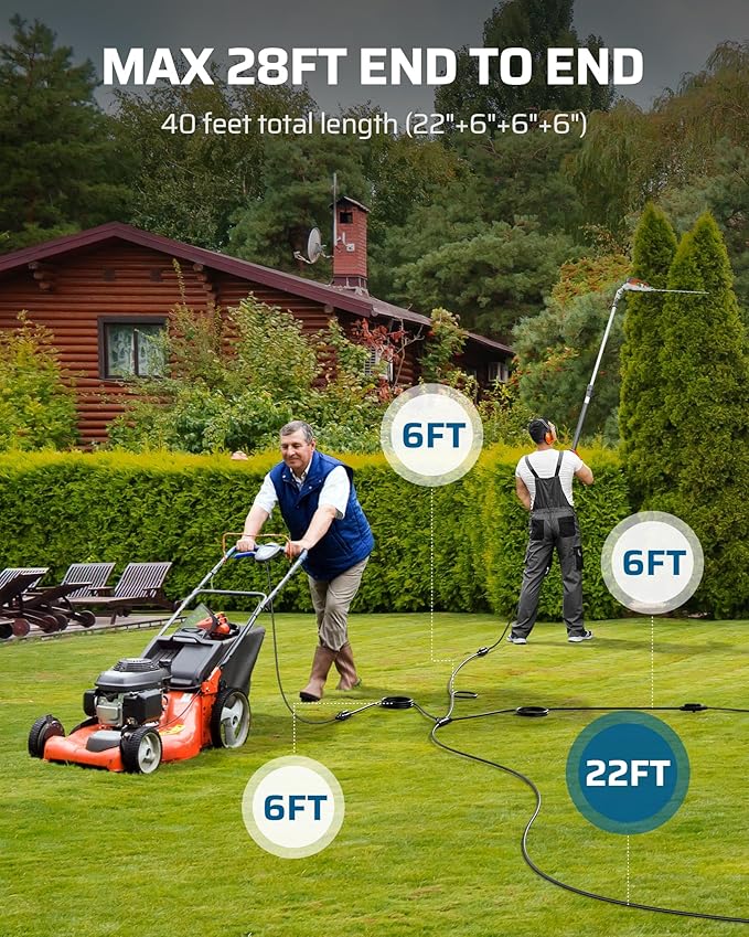 DEWENWILS Outdoor Extension Cord 1 to 3 Splitter, 3 Prong Outlets Plugs, Max 28ft End to End (40 FT Total),16/3C SJTW Weatherproof Wire for Outdoor String Lights, ETL