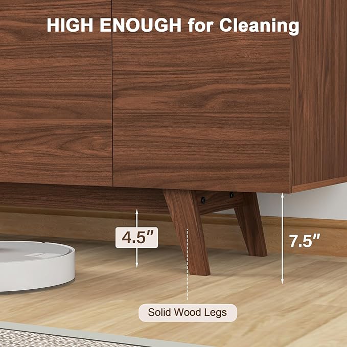 ANJ TV Stand for 80 inch TV, Mid-Century Modern TV Console with Storage Cabinet, Wooden Television Furniture for Living Room, Entertainment Center with Adjustable Shelf Design