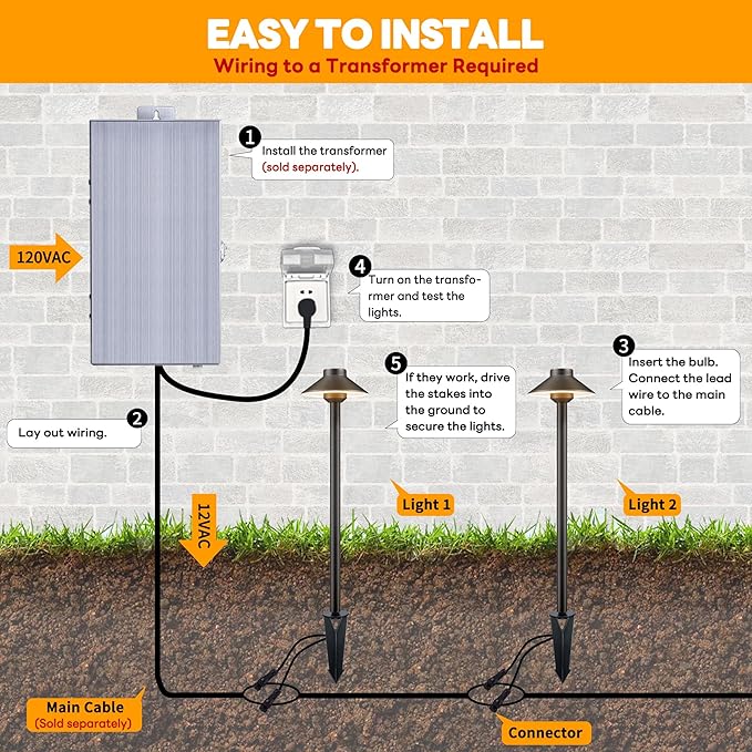 Halloween Brass Pathway Light Kit (12 Path Lights, 12 Hanging Ghost) Low Voltage LED Landscape Decor, Garden Lighting Outdoor Waterproof IP65, 12V Wired for Yard Party with 2700K G4 Bulb