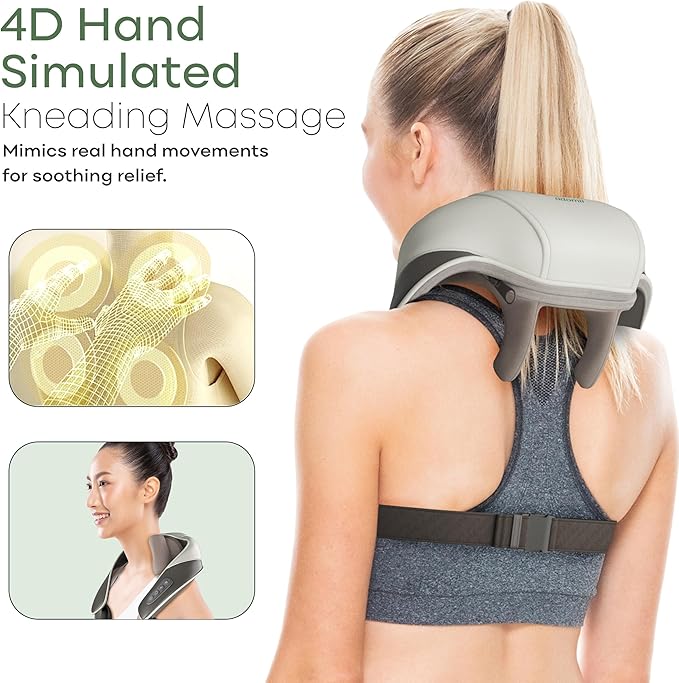Electric Shiatsu Neck and Back Massager for Pain Relief - Deep Tissue Massager w/Heat Function to Relax Muscles - Cordless Shoulder & Neck w/ 4D Kneading Heated Massage - Ideal Gift