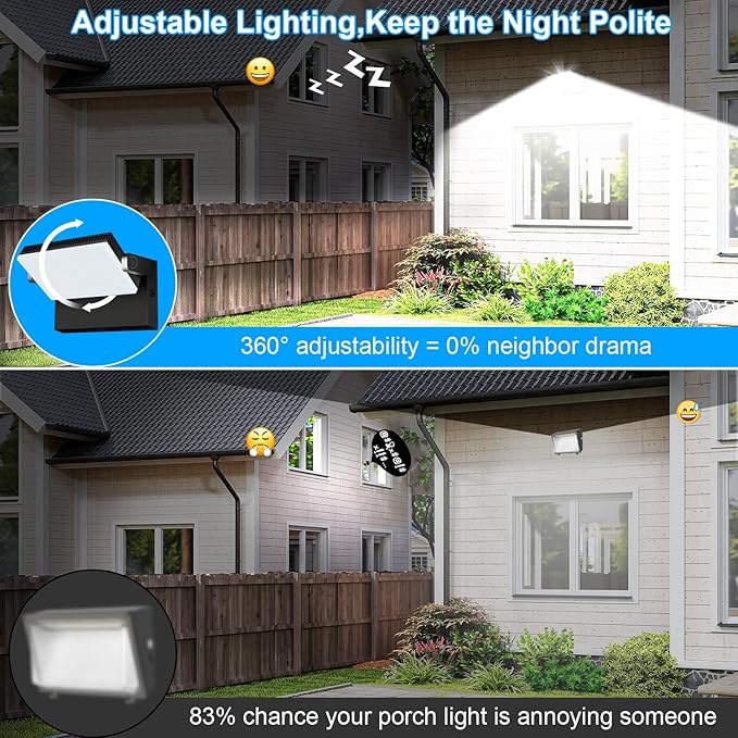 ledmo 150W Outdoor Flood Lights 4 Pack LED Wall Pack Light with Photocell 360° Adjustable Wall Mount Lights 21000lm Efficient Commercial Security Lighting IP68 5000k for Above Garage Yard Park Shop