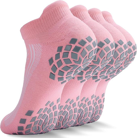 Pilates Grip Socks - Cushioned Slipper Non-Slip Grippy for Women Men Yoga - Barre Workout Hospital Sticky Socks