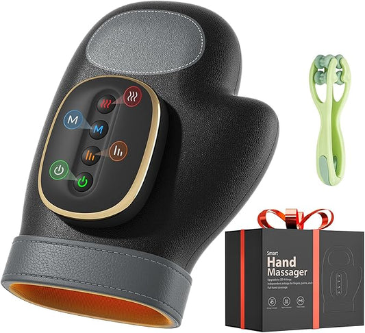 WUX Hand Massager with Heat Compression Relief, 3 Massage 4 Temperatures 5 Compression Models Therapy Glove, Hand Massager for Arthritis and Carpal Tunnel, Great Gift for Men and Women