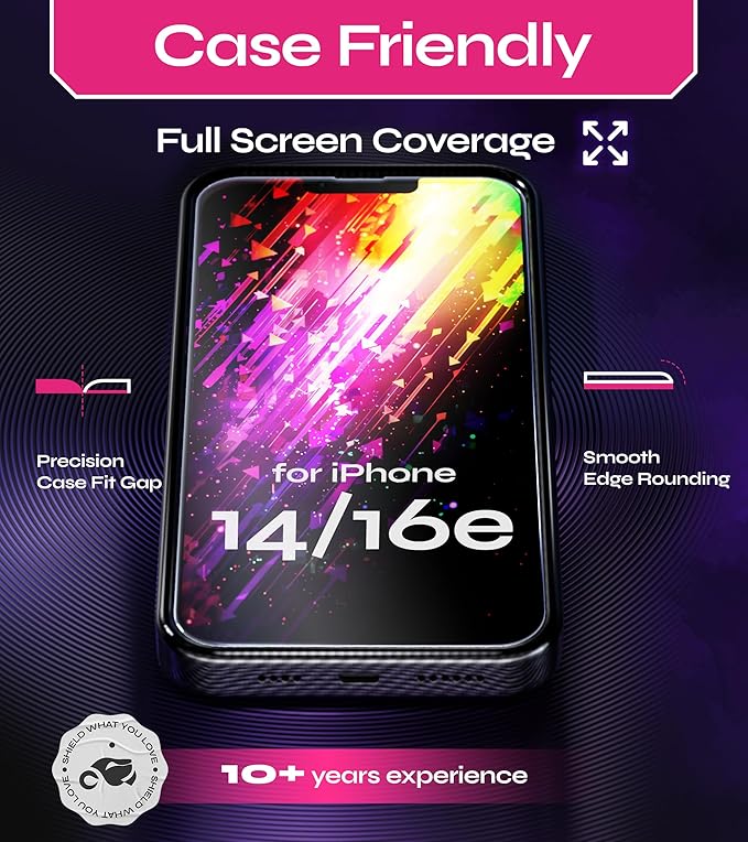 Defenslim Screen Protector for iPhone 14 / 16e (2Pack), Easy Auto-Align Install Kit, 6.1" Tempered Glass, 9H Hardness, Ultra HD Clear, Case Friendly, EasyShield