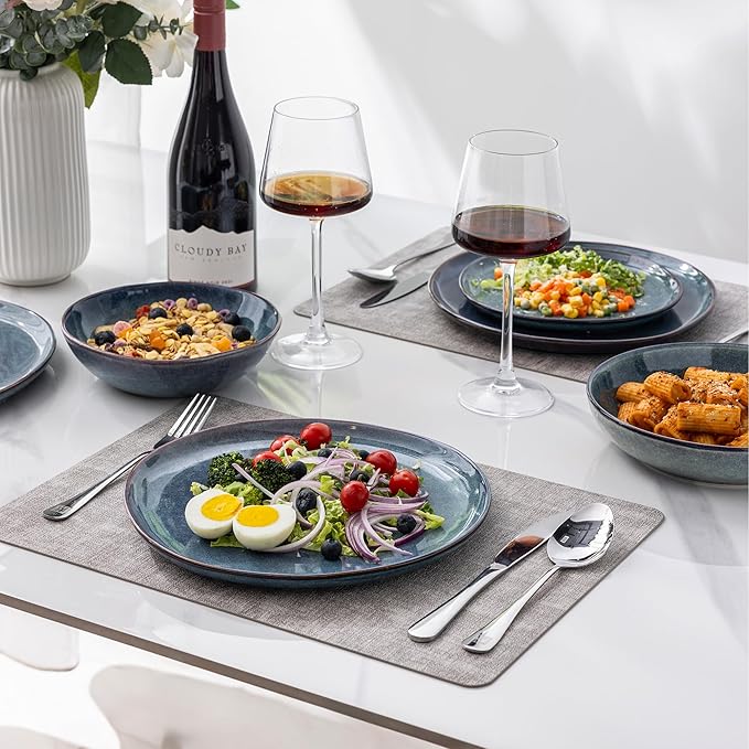 AmorArc Ceramic Dinner Plates Set of 6, 10.5 Inch Handmade Reactive Glaze Stoneware Plates, Rustic Shape Dinnerware Dish Set for Kitchen, Microwave & Dishwasher Safe, Scratch Resistant