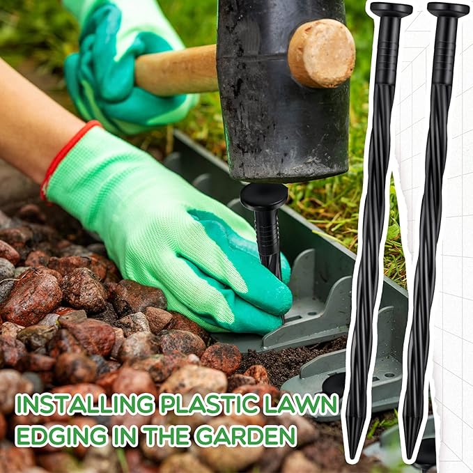 300 Pcs Landscape Edging Stakes Bulk 8 Inch Spiral Landscape Anchoring Spikes Plastic Edging Nails Yard Garden Anchoring Spikes for Weed Barrier Paver Edging Artificial Turf Stakes