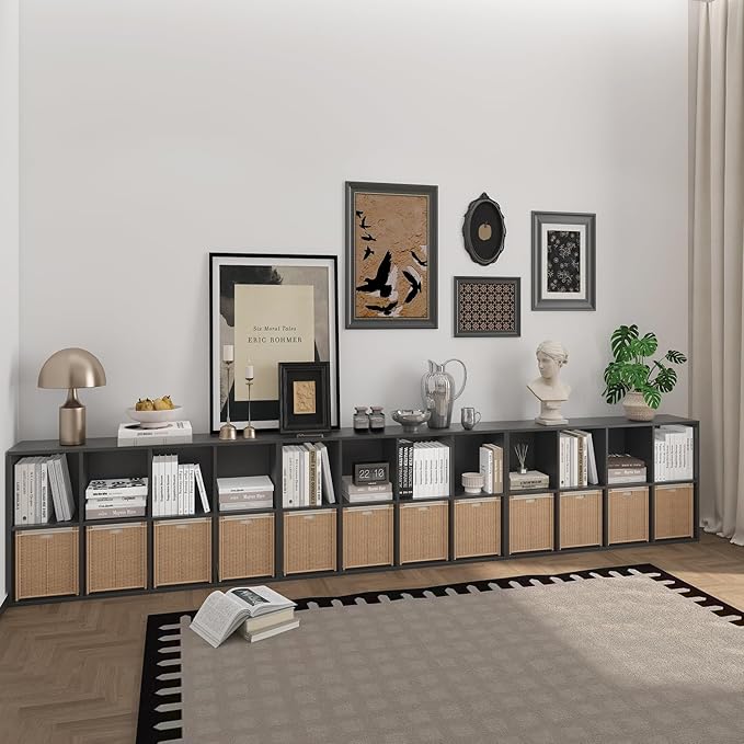 Wooden 8 Cube Storage Organizer with Closed Back Panel,White Shelf Heavy Duty Cubby Storage Organizer with Compartments for Living,Display Shelf,Bookshelf (Black, 8-Cube)