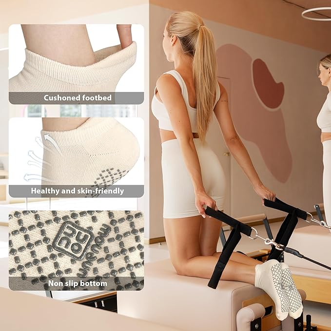 unenow Unisex Non Slip Grip Socks with Cushion for Yoga Pilates Barre Home & Hospital