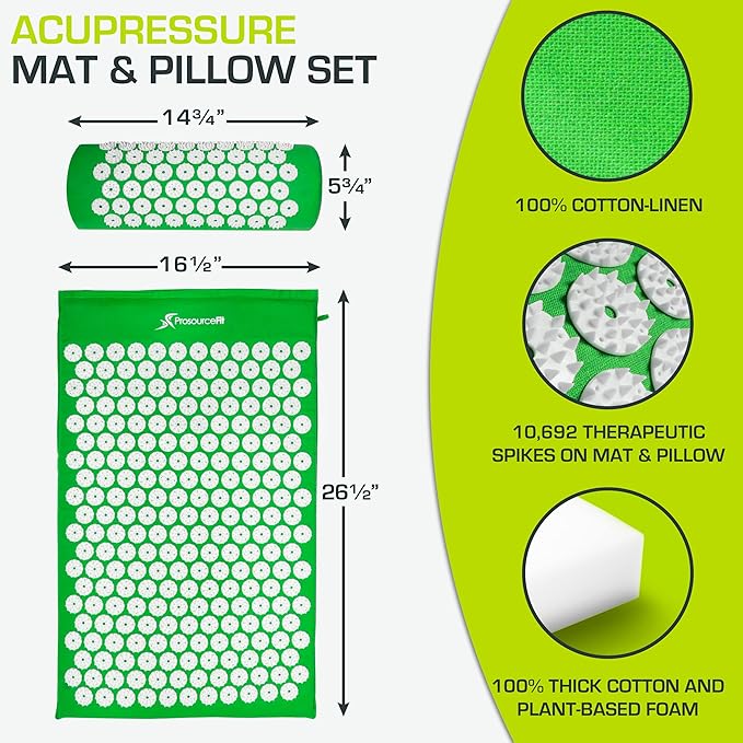 ProsourceFit Acupressure Mat and Pillow Set for Back/Neck Pain Relief and Muscle Relaxation