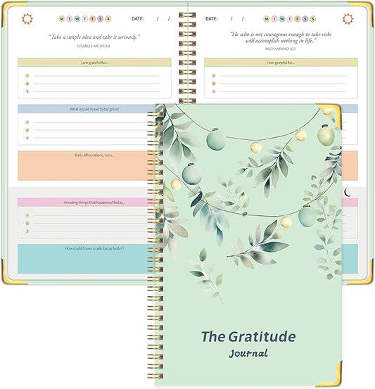 The Gratitude Journal for Women Men, 5 Minute Daily Gratitude Journal Spiral with Prompts & Quotes for Self Care, Happiness, Affirmation and Mindfulness, Hardcover, 5.9"x8.6"