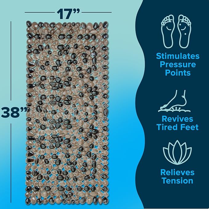 SlipX Solutions Non-Slip Pebble Bath Mat for Shower & Bathtub 38x17 | River Rock Look | Accupressure | Massage Bath Mats for Tub | 188 Suction Cups | Machine Washable, Bronze Pebbles