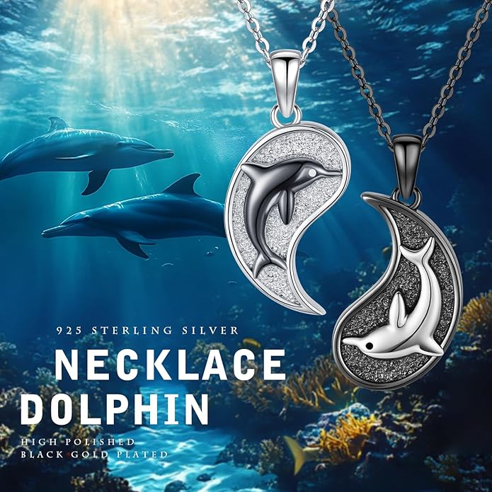 Yin Yang Necklaces 925 Sterling Silver Friendship Sun Moon/Mountain/Dolphin/Tree of Life/Flower/Wings Pendant Necklace Moonstone Abalone Opal Jewelry for Women Men Couples