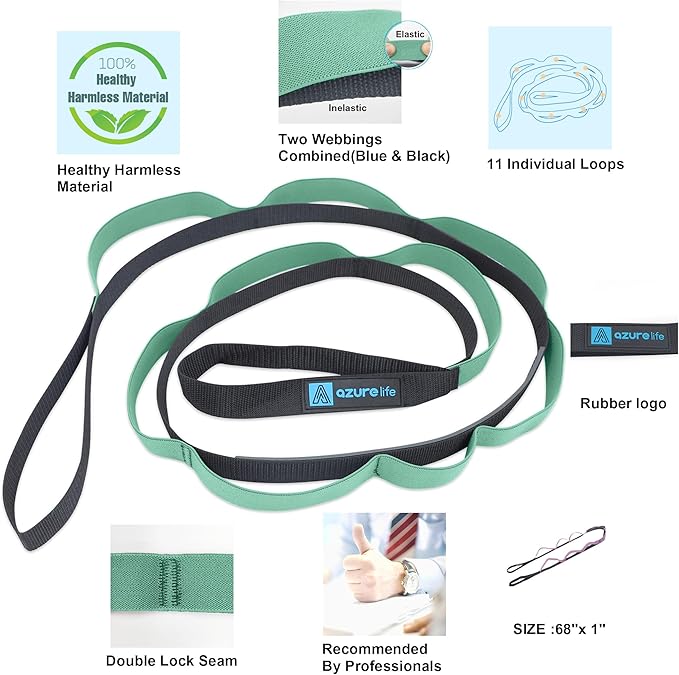 Premium Durable Stretch Straps with Loops, Stretching Strap for Physical Therapy, Multi-Loop Yoga Strap Fitness Exercise Strap for Yoga, Pilates, Dance, Flexibility&Exercise