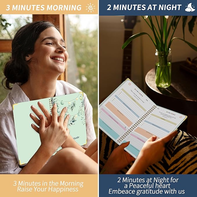 The Gratitude Journal for Women Men, 5 Minute Daily Gratitude Journal Spiral with Prompts & Quotes for Self Care, Happiness, Affirmation and Mindfulness, Hardcover, 5.9"x8.6"