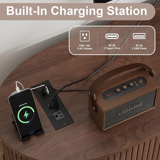 Alohappy 69" Mid Century Modern TV Stand with Power Outlet, Farmhouse Curved Edge TV and Media Console Table with Drawer and Shelf, Fluted Entertainment Center for Living Room, Bedroom, Walnut