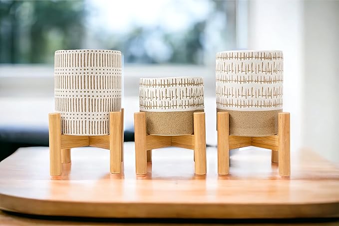 Set of 3 mini planters with stands | small plant pots for any room in your home | small plant stands with pots for indoor plants or herbs | 3 mid century planters with stands | Plants not included
