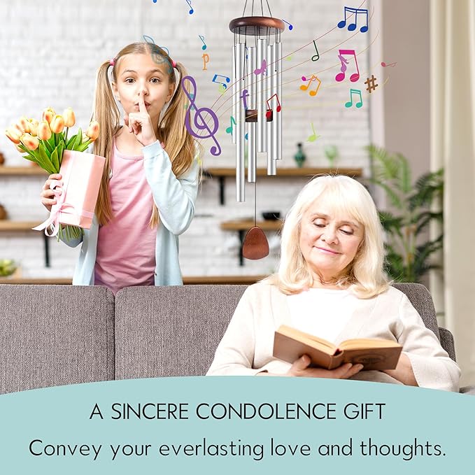 Large Aluminium Wind Chimes 37" Inches to Create a Zen Atmosphere Suitable for Outdoor, Garden, Patio Decoration, Classic Wind Chimes Suitable as A Gift for Unisex (Silver)