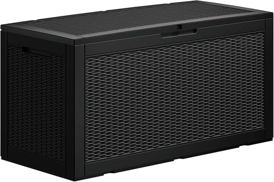 Heavy-Duty 100 Gallon Outdoor Storage Box - All-Weather Patio & Garden Storage Box Waterproof, Lockable Resin Deck Chest for Pool Accessories, UV-Resistant, Obsidian Black