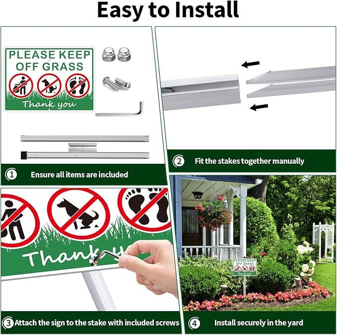 (2 Pack) Keep Off Grass Sign, Stay Off Grass Signs for Yard, 8x28 Heavy Duty Aluminum Keep Off Grass Signs - Weather Resistant and Easy to Install with Long Stake (Green)