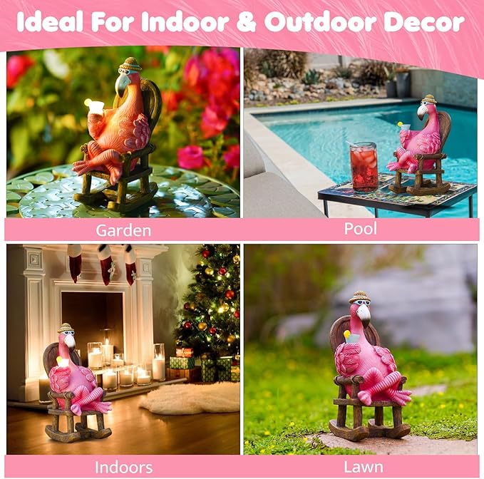 Flamingo Statue for Outdoor Garden Statue - Resin Flamingo Fairy Garden Decor - Suitable for Home Desk Garden Lawn Patio Porch Decor, Unique Gifts for Mom Grandma (8.1 inch)