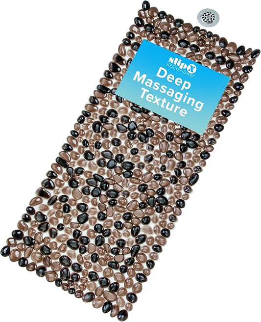 SlipX Solutions Non-Slip Pebble Bath Mat for Shower & Bathtub 38x17 | River Rock Look | Accupressure | Massage Bath Mats for Tub | 188 Suction Cups | Machine Washable, Bronze Pebbles