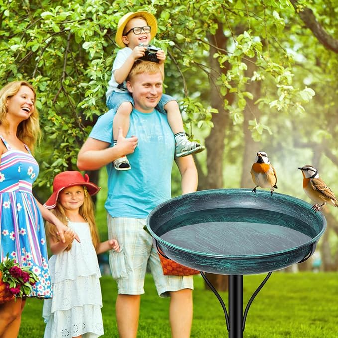 Metal Bird Bath for Outside, Vintage Freestanding Birdbaths with Metal Stake, Upgraded 5 Pronged Base Birdfeeder Feeder Bowl for Outdoors Garden Patio Yard Lawn Decor (Vintage Green)