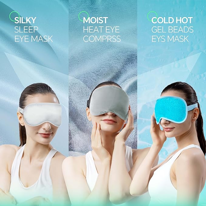 Eye Mask Set of 3 - Heated Eye Mask with Weighted Moist Warm Compress for Dry Eyes & Migraine - Cooling Eye Mask with Cold Compress for Irritated Eyes, Dry Eyes, Blepharitis, and Styes