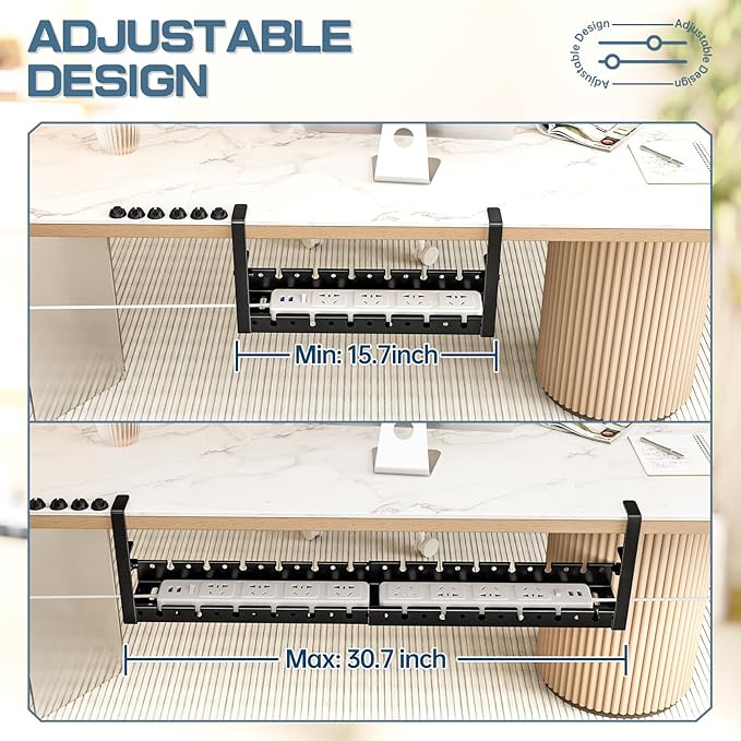 Shikha Under Desk Cable Tray, 15.7"-30.7" Retractable Under Desk Cable Management, No Drilling Cord Organizer with Clamp, Wire Management for Home Office -Black
