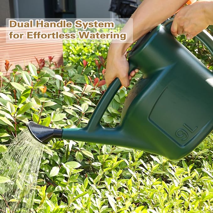 2+ Gallon Watering Can for Outdoor Plants,Large Garden Watering Can with Long Spout, Lid and Detachable Sprinkler Head, Leak Proof Heavy Duty Plastic Watering Pot for Indoor Plants - 9L