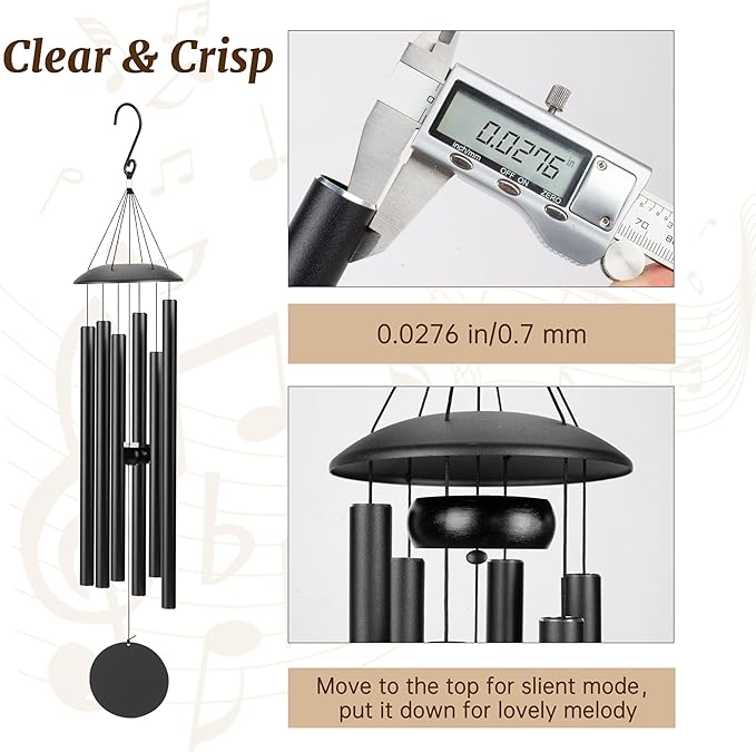 32" Wind Chimes for Outside with Clear & Crisp Sound, Coolest Metal Windchimes Outdoors with Pine Wood Striker, Unique Gift for Mom, Garden Decoration(Black)