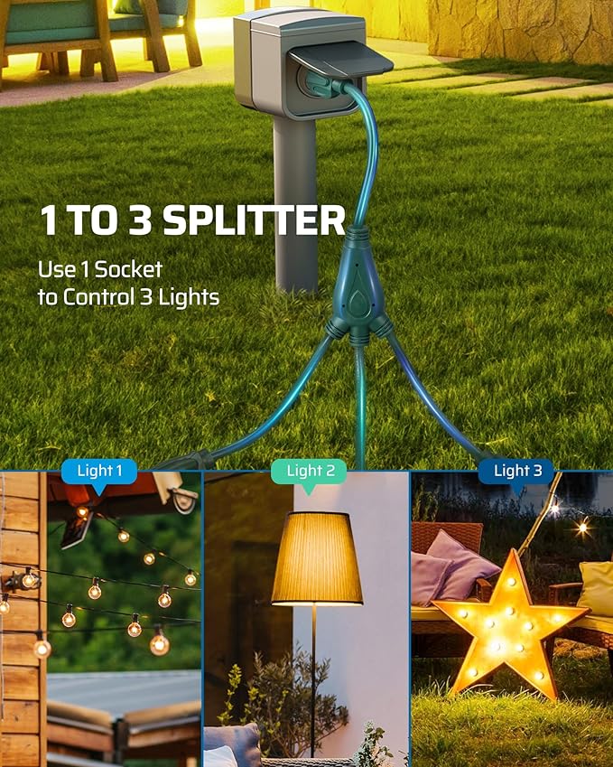 DEWENWILS Extension Cord Splitter 1 to 3, 16/3 Heavy Duty SJTW Wire, 3 Prong Splitter 3 Way, Outdoor Cord Splitter for Halloween Decor Christmas Lights, ETL Listed, Green, Pack of 3