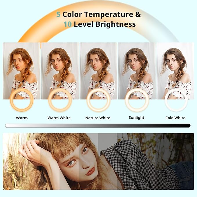 Aureday 14inch iPad Ring Light with Tripod Stand, 62inch Selfie Tripod Light Ring with Phone&Tablet Holder for Recording, 20W LED Circle Light with Wireless Remote for Tiktok, Makeup, Live Streaming