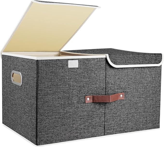 TYEERS Extra Large Collapsible Storage Bins with Lids and Compartments, Washable, Fabric Storage Boxes, 21.7x13x11.8 inches, 1 Pack, Black