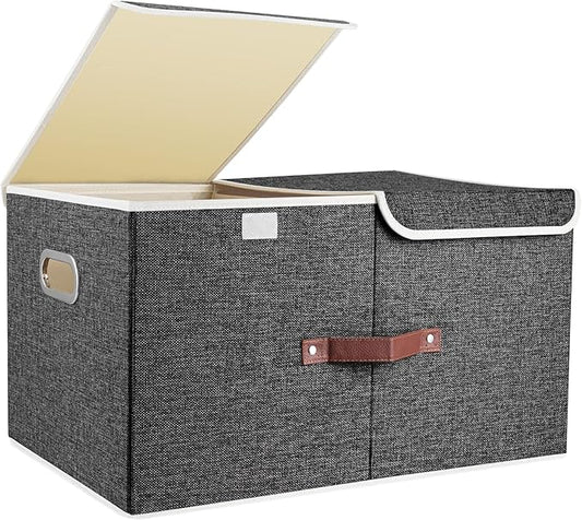 TYEERS Extra Large Collapsible Storage Bins with Lids and Compartments, Washable, Fabric Storage Boxes, 21.7x13x11.8 inches, 1 Pack, Black