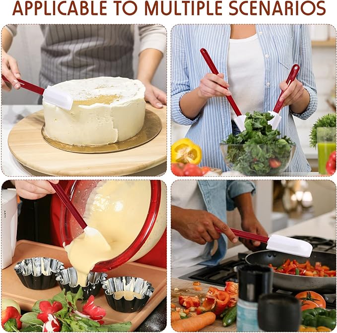 Norme 8 Pcs High Temp Silicone Spatulas Heat Resistant Rubber Spatula Commercial Silicone Scraper with Handle for Kitchen Cook Baking Mixing Utensil, Dishwasher Safe (10 Inch,14 Inch)