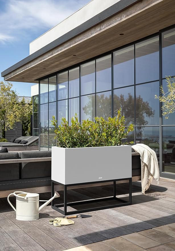 Veradek Block Series Raised Long Box Planter for Patio & Garden | Durable All-Weather Use with Aluminum Stand | Modern Décor for Herbs, Flowers