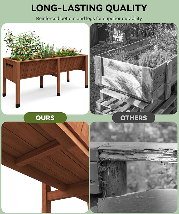 Raised Garden Bed 6 x 2 x 2.5FT, Raised Garden Beds Outdoor with 6 Legs, Detachable Liner, Wooden Raised Planter Box for Backyard, Patio, Balcony