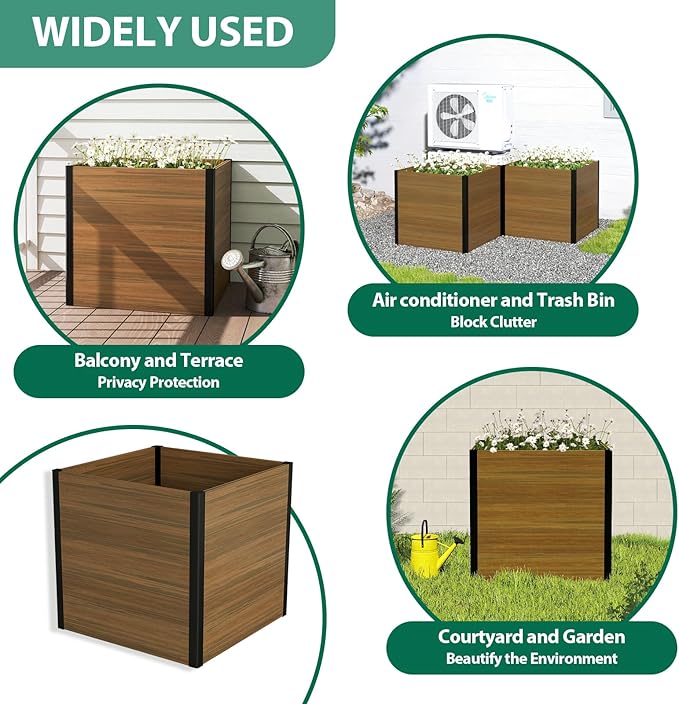 Raised Garden Bed - Expandable Design with Composite Panels & Aluminum Frame - Perfect for Flowers, Vegetables, Herbs - Outdoor Planter Box for Patio, Balcony, Backyard (Brown)