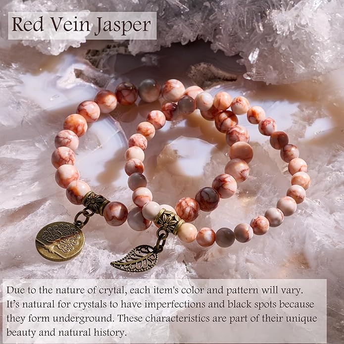 Bivei Natural Semi Precious Gemstone beads bracelet for women - Life Tree and Leaf Charm Energy Reiki Crystal Stretch Bracelets