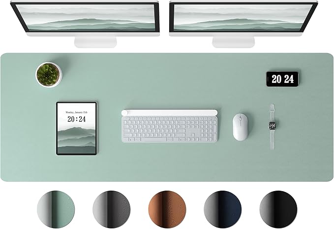 Aothia Leather Desk Pad Protector - Large Mouse Pad, Office Mat, Non-Slip PU Leather Blotter, Laptop Desk Pad, Waterproof Writing Pad for Office and Home (Light Blue, 38" x 13.7")