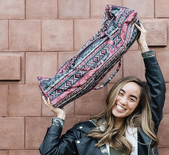 Kindfolk Yoga Mat Duffle Bag Patterned Canvas with Pocket and Zipper