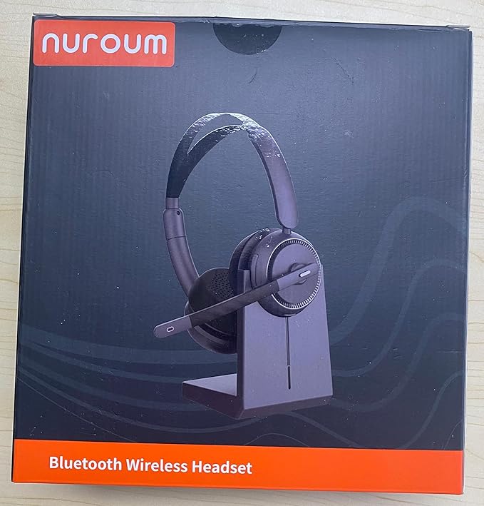 NUROUM HP31D(2nd Gen) Wireless Headset with Mic for Work, Bluetooth Headset with Noise Cancelling Microphone, Charging Stand/Mute Button, Dongle/USB for PC/Computer/Laptop for Zoom/Teams, Office