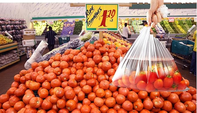 Mr Miracle Plastic Produce Bags for Food Storage - 12"x20" Clear Grocery Bag for Fruits, Vegetables, Bread - Easy Peel-Off Design, Continuous Roll, 1.75" Core, Pack of 360 Bags [1 roll]