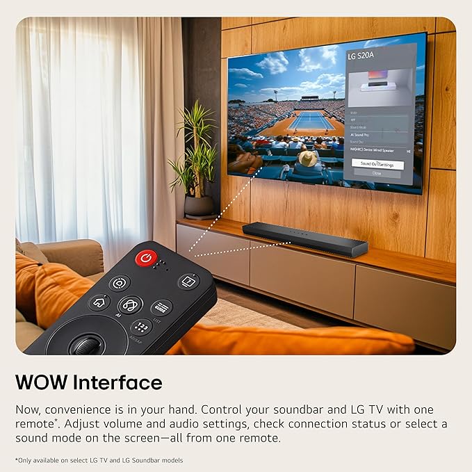 LG S20A 2.0 ch. Soundbar, Dolby Digital, TV Synergy, Wow Interface, DTS Digital Surround (New 2025 Model)