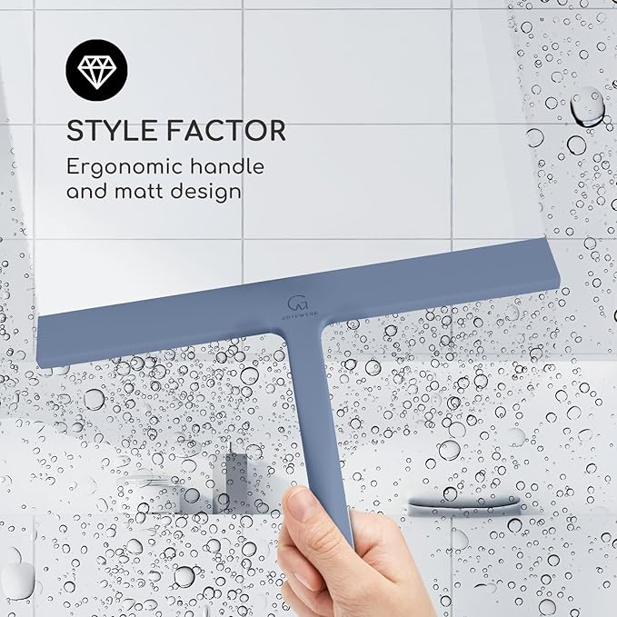 GÜTEWERK Shower Squeegee for Glass Doors, Silicone Window Squeegee, Bathroom and Glass Cleaning - Blue - 11 Inch