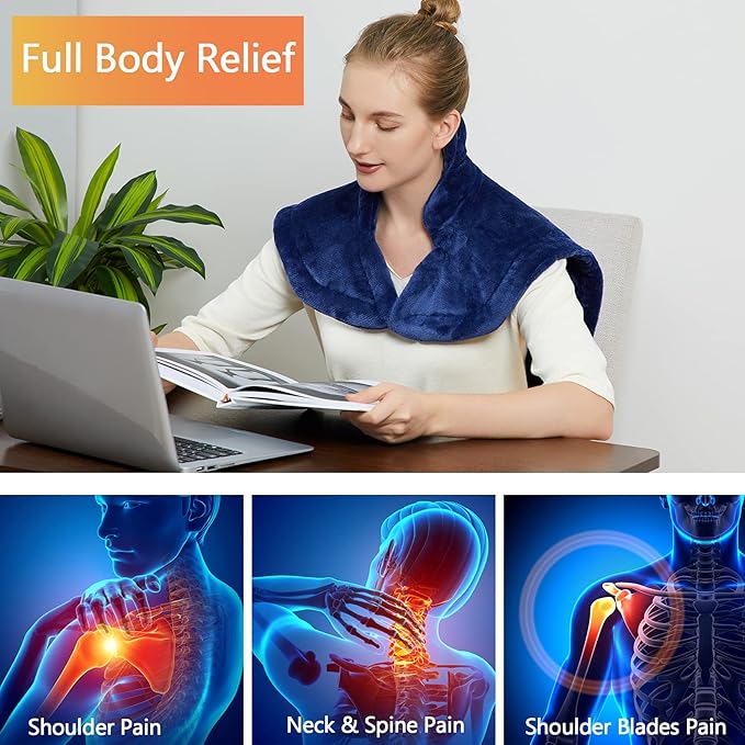 CAROMIO Heating Pad for Neck and Shoulders Back Pain Relief, Electric Weighted Heating Pads with Auto Shut Off Large, Full Body Back Heat Pad Fast Heating, 4 Temperature Settings (Navy Blue, 33"x22")