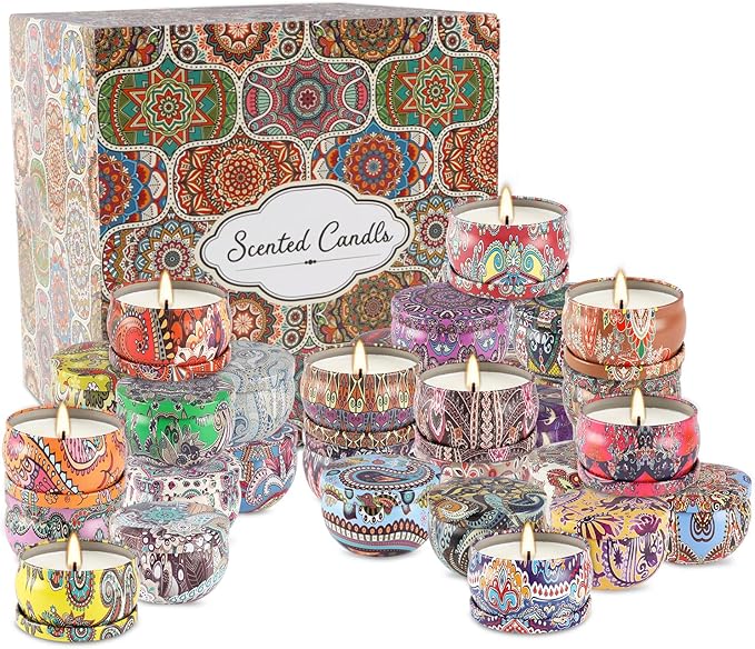 Scented Candles Gifts Set of 36 – 2.5oz Aromatherapy Travel Tin Candles, Relaxing Fragrances for Home, Spa, Gifts for Family, Friends, Teachers, Thank You Presents (Assorted Scents).