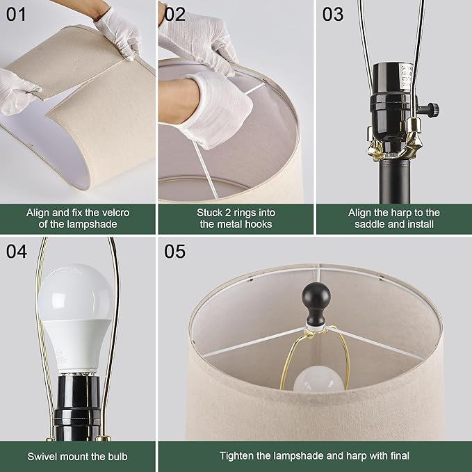 Black Table Lamps Set of 2, 28.5" Farmhouse Lamps for Living Room with USB C+A Ports, Touch Lamps for Bedroom, LED Bulbs Included