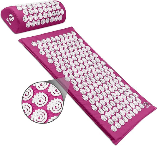 Spirol Acupressure Mat and Pillow Set for Back, Neck and Shoulder Pain Relief, with Flexible Acupressure Spikes, Includes Carry Bag (Amethyst)